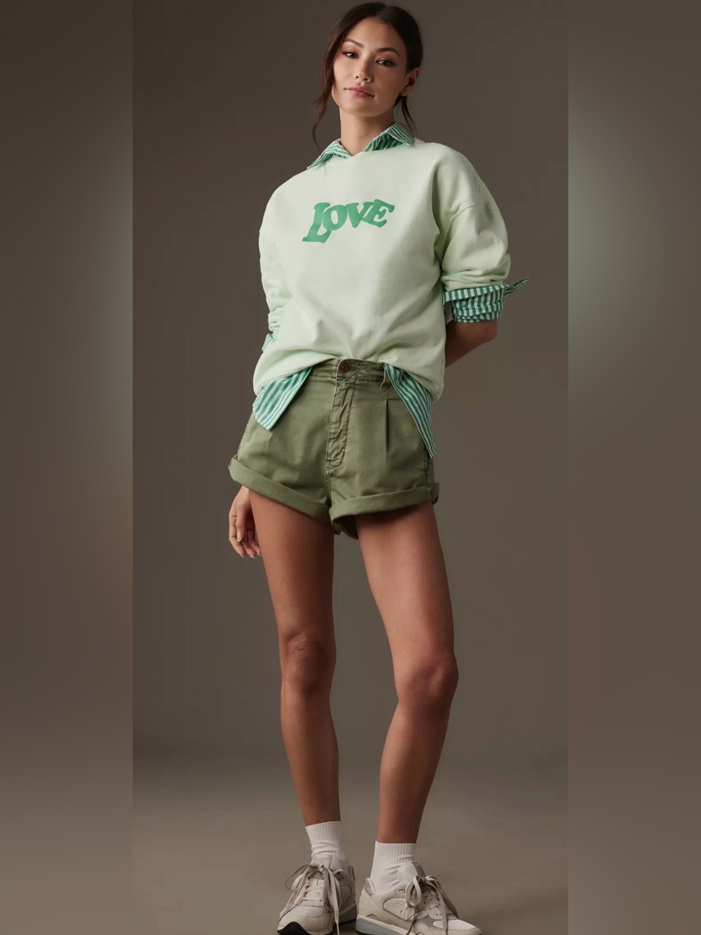 KULE Oversized Green 70s Love Sweatshirt Womens Small 100% Organic Cotton Beach